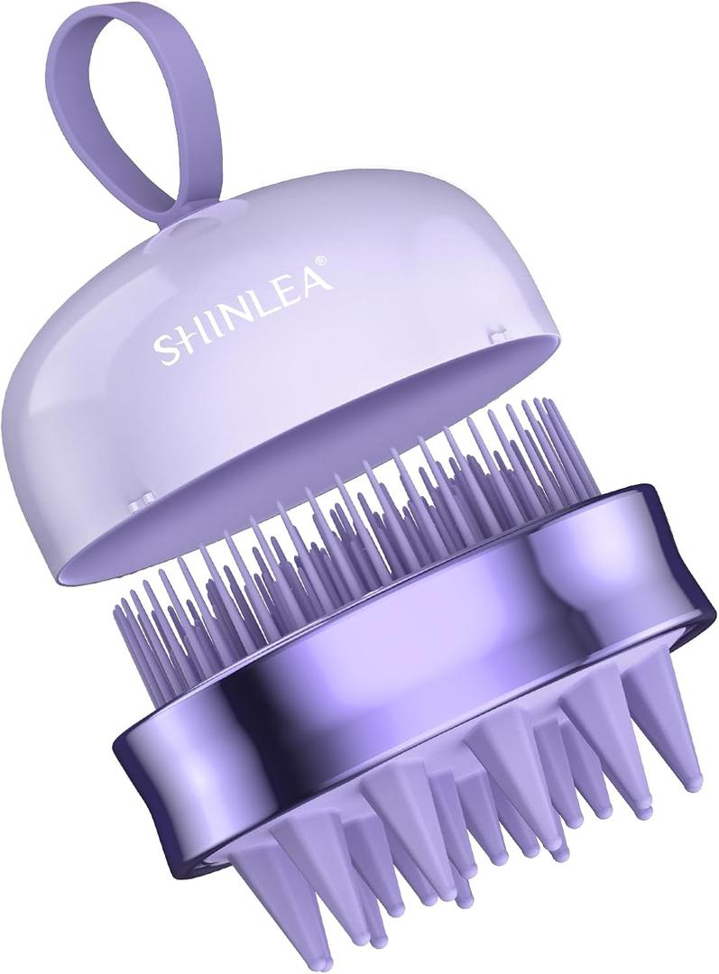 SHINLEA 2 in 1 Scalp Massager Hair Growth,Scalp Scrubber with Soft Silicone Bristles for Dandruff Removal,Shampoo Brush for Exfoliation,Head Massager for Both Wet and Dry Use (Purple)