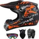  SPARK DOT Certified Kids Youth Dirt Bike ATV Motocross Helmet with Dinosaur, Dino Orange, Medium