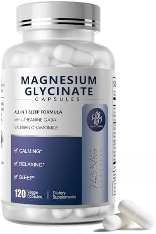 iMATCHME Magnesium Glycinate 850mg Capsules with L-Theanine, Chamomile & GABA for Sleep, Calmness, Muscle, Bone Health & Immune Support, Magnesium for Women and Men, Vegan, High-Absorption, 120 Count, Exp Date: 02/2028