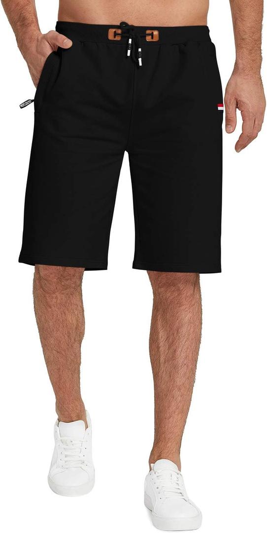 KUYIGO Mens Shorts Casual Zipper Pockets Elastic Waist Sports Shorts | Zipper Pockets, Big&Tall, M-6XL Plus Size Shorts, Drawstring, Classic Fit, Athletic Casual, Vacation Beach Shorts (Black, XL)