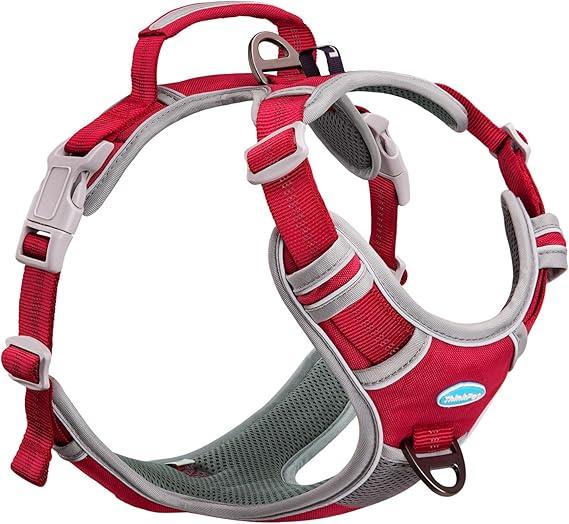 ThinkPet No Pull Harness Breathable Sport Vest with Handle-Dog Harnesses Reflective Adjustable for Medium Large Dogs (M(Chest:15"-28"), Dark Red)
