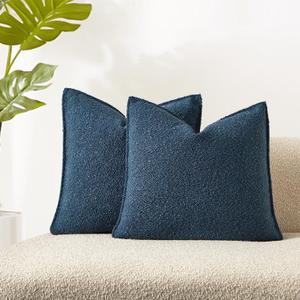 JUSPURBET Blue Boucle Broadside Throw Pillow Covers 18x18 inch Set of 2 for Couch Bedroom Sofa Living Room Decorative Soft Thick Textured Cushion Covers with Hidden Zipper