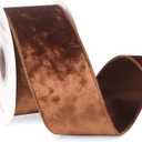 Ribbli Copper Brown Velvet Wired Ribbon 2.5 Inch Crushed Velvet Christmas Ribbon for Gift Wrapping Christmas Tree Decoration Crafts Wreaths Supplies-Continuous 10 Yards