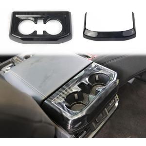 Korlot Carbon Fiber Inner Rear Cup Holder Trim Cover Panel Kit for Ford F150 2021+