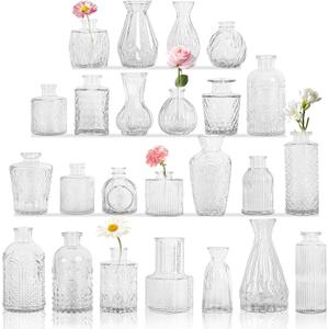 Set of 36 Glass Bud Vase Set, Small Vintage Clear Flower Vase Centerpieces for Table Bulk Cute Rustic Style Mini Vase for Home Decor Wedding Baby Shower Birthday Party