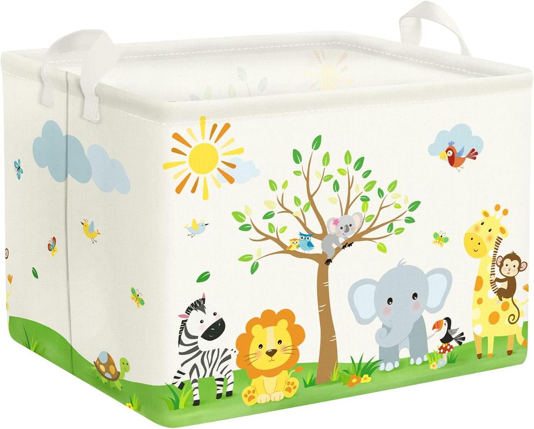 Clastyle Safari Animal Tree Baby Nursery Basket Rectangle Bedroom Forest Elephant Giraffe Shelf Basket Jungle Monkey Lion Clothes Toy Book Storage Bin