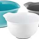 KitchenAid Universal Nesting Plastic Mixing Bowls, Set Of 3, 2.5 quart, 3.5 quart, 4.5 quart, Non Slip Base with Easy Pour Spout to Reduce Mess, Dishwasher Safe, Aqua Sky, White, Gray