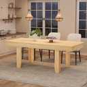 GarveeHome 63 in-86.6 in Extendable Dining Room Table for 6-10, Farmhouse Kitchen Tables w/Wooden Sturdy Frame, Large Rectangular Dinner Table for Dining Room, Kitchen (Natural)