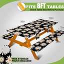 Fitted Picnic Table Cover with Bench Covers, Windproof Vinyl Table Cloths Outside Camping Cooking Backyard Furniture Seat Cushion Tablecloth Activities Party Decor Decorations Para Acampar Equipment