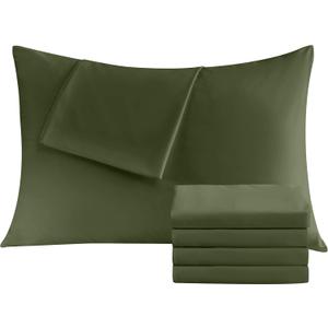Pillowcases King 4 Pack, 20x36 Pillow Cases with Envelope Closure, Soft Plain Brushed Microfiber Covers Breathable Wrinkle-Resistant, Olive Green