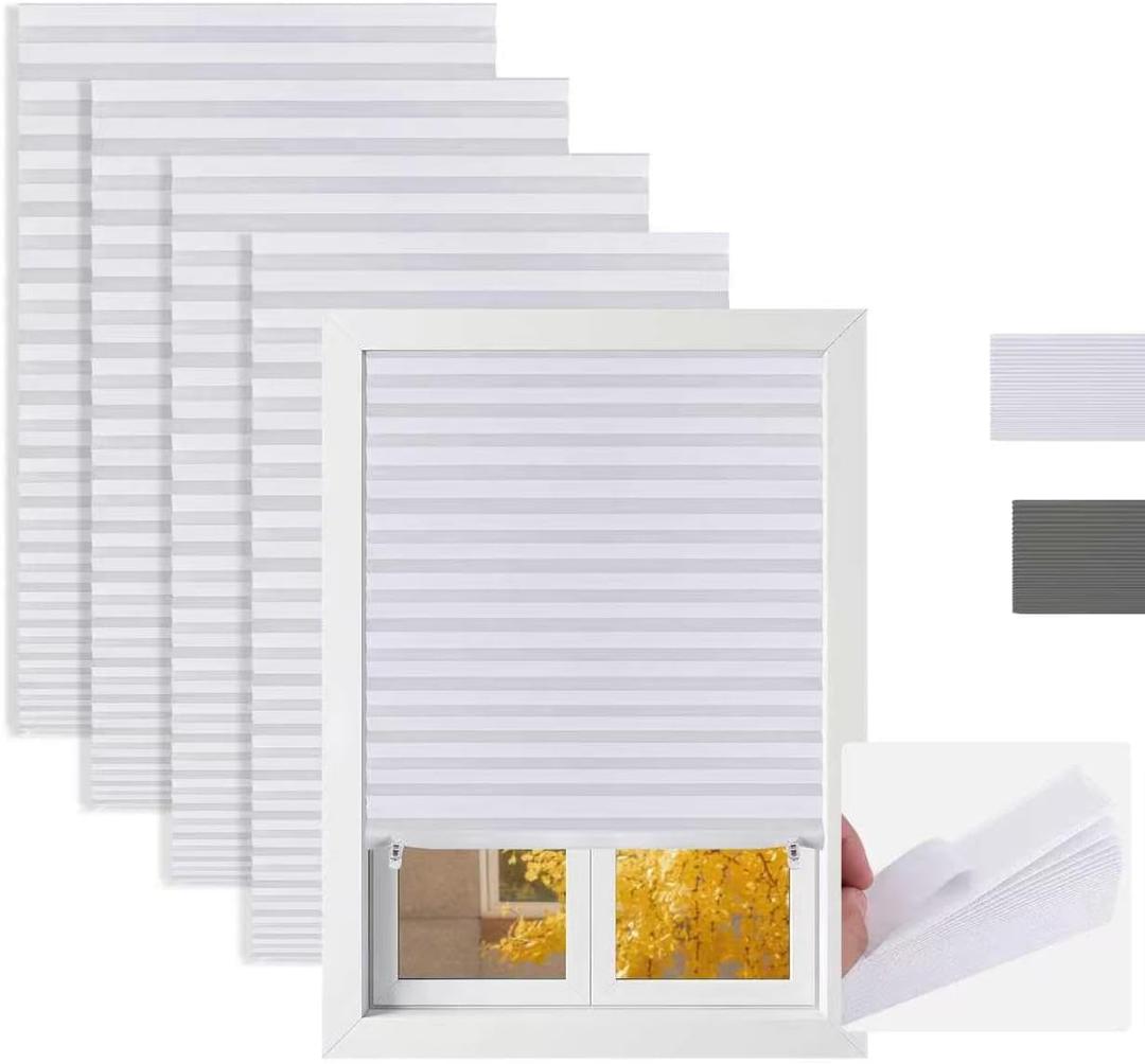 4-PCS Temporary Light Filtering Pleated Paper Blinds 35" W x 59" H White