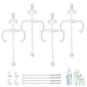 Straw Cup Conversion Kit for Dr Brown Narrow and Narrow Glass Baby Bottles, Weighted Straw Replacement with Soft Straw Top and Handle, for Babies 6+ Months, Set of 4