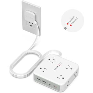 TESSAN Dual Surge Protector Power Strip, 5 Ft Extension Cord Flat Wall Plug with 4 USB (2 USB C) 8 Outlets, 2100J Surge Protection, 20W Multiple Charging Station for Home, Office, College, Dorm, Grey (White)