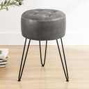 LUE BONA Faux Leather Vanity Stool Chair for Makeup Room, Grey Stool for Vanity, 19 Height, Tufted Small Vanity Chair with Metal Legs, for Bedroom, Living Room
