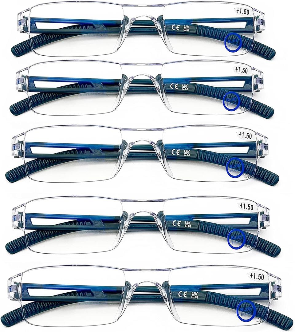AQWANO 5 Pack Rimless Reading Glasses Women Men Blue Light Block, Lightweight Clear Frames Computer Readers Anti Glare, +1.25
