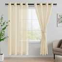JIUZHEN Semi Sheer Curtains for Living Room - 72 inches Long with Tiebacks Light Filtering Grommet Window Curtains for Balcony/Office, 52Wx 72L, Set of 2 Panels,Beige