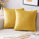 EMEMA Fall Lemon Yellow Velvet Throw Pillow Covers 20x20 Inch Set of 2 Decorative Square Pillowcase Soft Solid Cushion Case for Couch Sofa Bedroom Livingroom