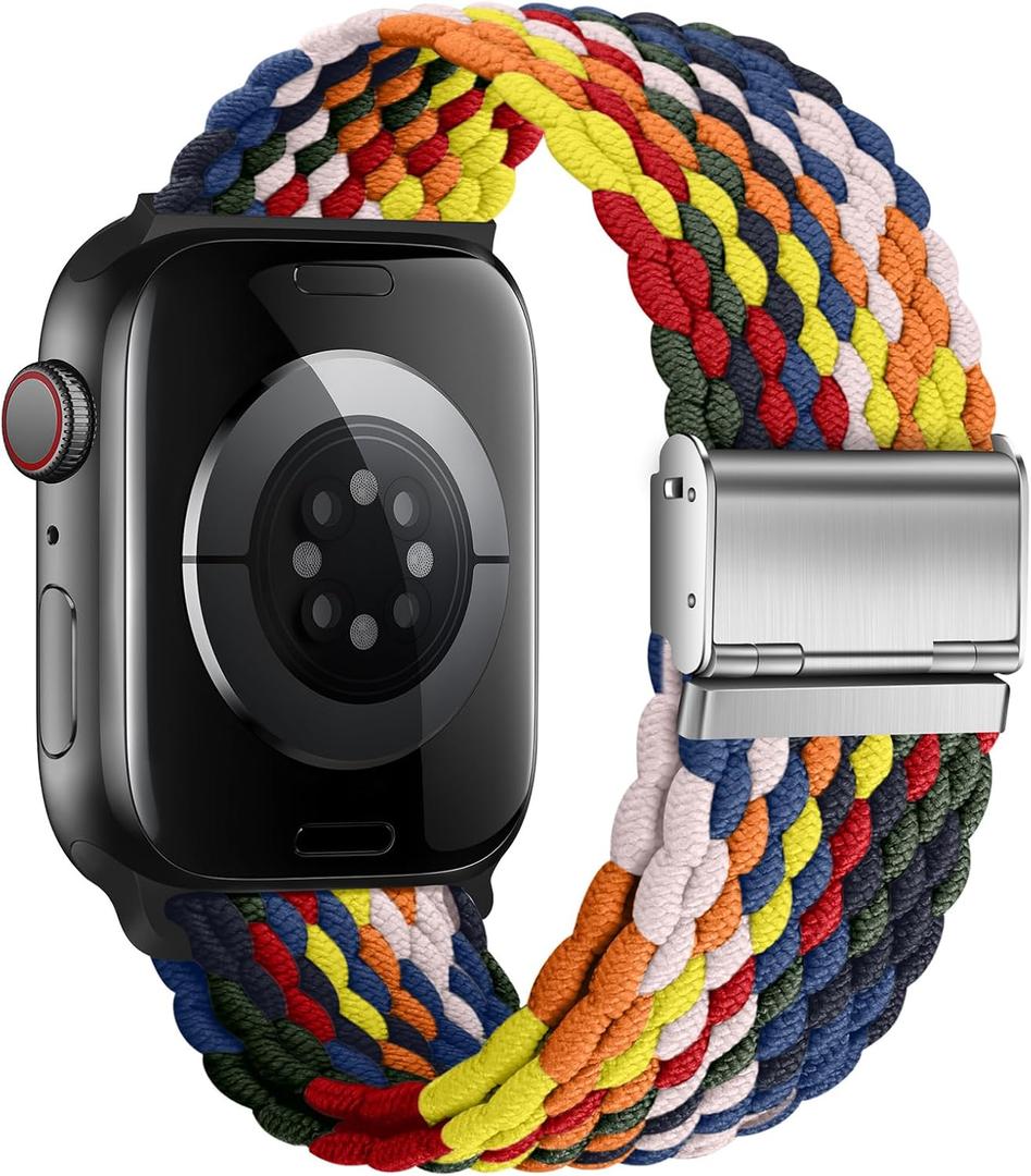 Nepfaivy Compatible with Apple Watch Band - 38mm 40mm 41mm 42mm, Braided Stretchy Sport Band for Apple Watch Series 10 9 Ultra 8 7 6 5 4 3 2 1 SE Women Men Nylon Fabric Elastic Green Strap for iWatch (Hot Pink)