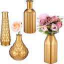 Set of 4 Gold Flower Vases - Small Gold Vases for Centerpieces, Elegant Glass Decorative Bud Vase for Wedding, Home, Table Decor with Vintage Golden Finish