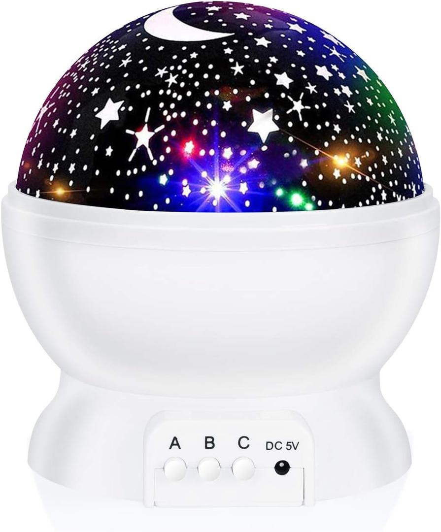Night Light for Kids, Nebula Star Projector Kids Night Light 360 Degree Rotation - 4 LED Bulbs 12 Light Color Changing with USB Cable, Romantic Gifts for Men Women Children (White)