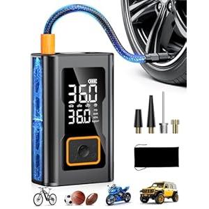 Tire Inflator Portable Air Compressor, Portable Tire Inflator for Car, Compact Air Pump for Car Tires, Bicycle, Ball, Rechargeable Air Pump with Digital Pressure Gauge and LED Light