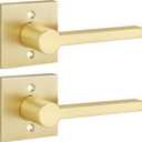 EHOMEWARE 2 Pack Satin Brass Dummy Door Handle, Interior Door Lever for Pull or Push Only, Heavy Duty Single Sided Door Handles for French or Closet Doors