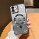 NITITOP Compatible with iPhone 12 Case Cute Clear Glitter [Compatible for MagSafe] Plating Heart Sparkle Bling Magnetic Girl Women Electroplated Frame Camera Protection Back Cover - Black