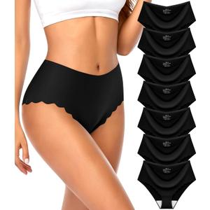 High Waisted Seamless Underwear for Women No Show Panties Sexy Cheeky Bikini Scalloped Edge Breathable Briefs 7 Pack (XX-Large)