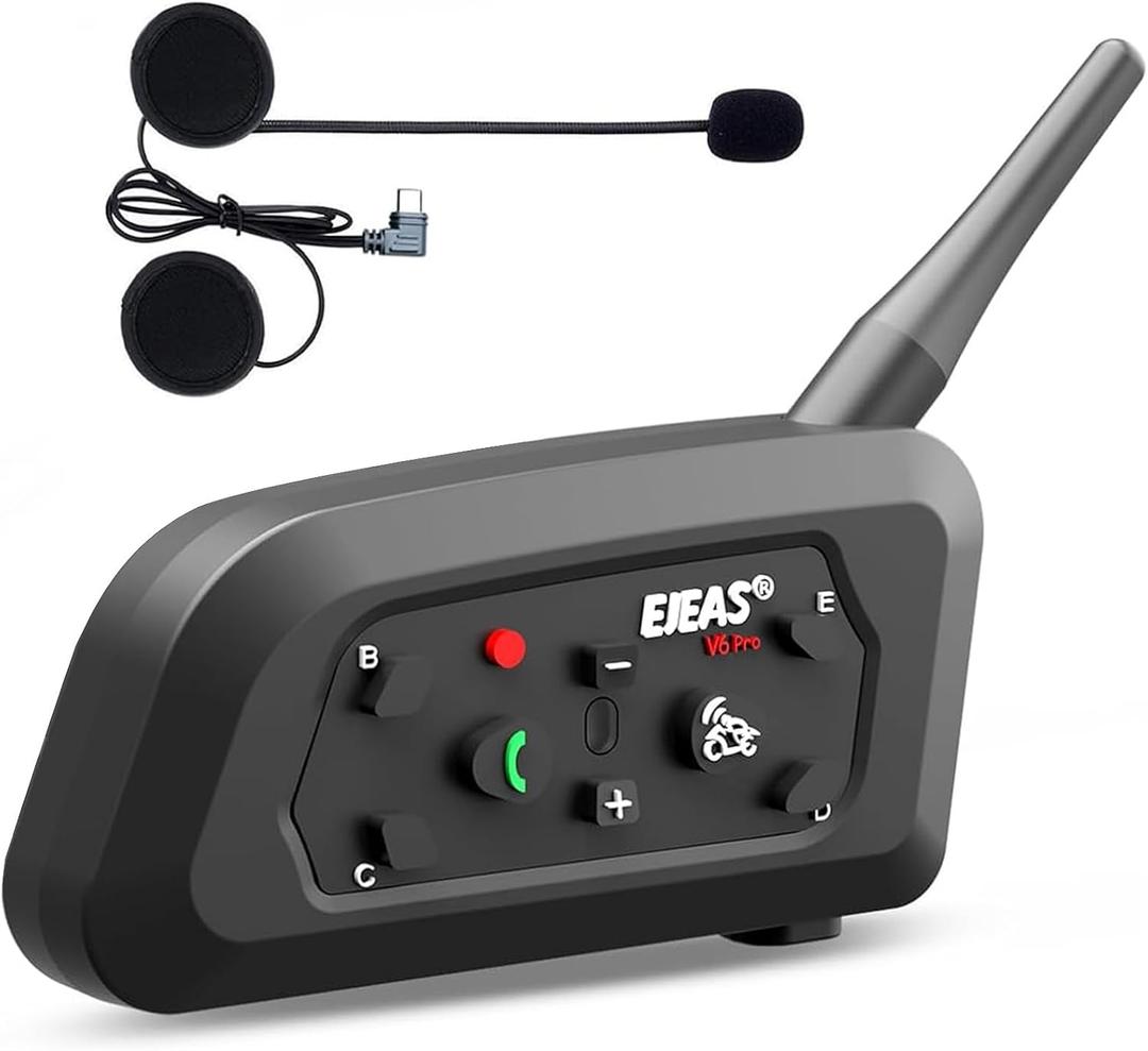 EJEAS V6 Pro+ Motorcycle Helmet Bluetooth 5.1 Intercom Headset, V6 Pro Upgraded Version, Equipped with Type-C Interface(1 Pack)