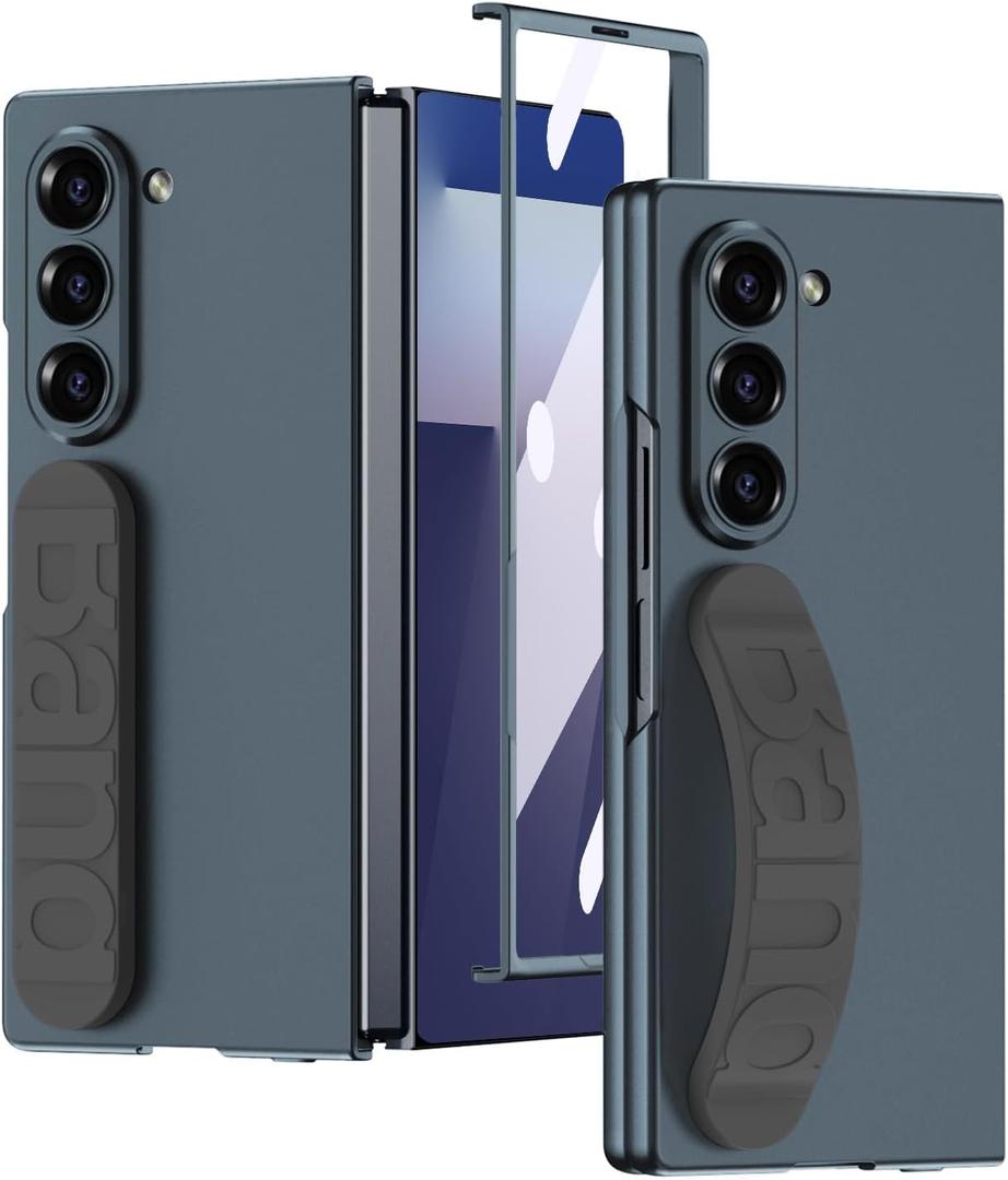 SHIEID Galaxy Z Fold 7 Case with Hand Strap and Screen Protector, Slim PC Protective Case with Soft Silicone Wrist Band Phone Cover for Samsung Galaxy Z Fold7, Alpine Green