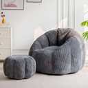 MAXYOYO Giant Bean Bag Chair with Ottoman, Pumpkin-Shaped Bean Bag Sofa with Footstool, Oversized Boneless Couch Chair in a Box, Comfy and Lazy Lounge for Dorm, Living Room, Bedroom, Dark Grey