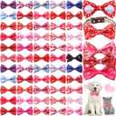 Sanwuta 60 Pcs Valentines Day Dog Collar Bow Ties Bulk Pink Heart Pet Bow Tie Pet Accessories Detachable Collar Charms for Small Medium Large Dogs Cat Grooming Supplies Costume