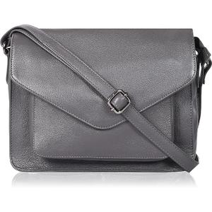 Leather Flapover Crossbody Handbag Purse for Women with Adjustable Strap & Overflap Snap Closure Tote/Bag, Grey