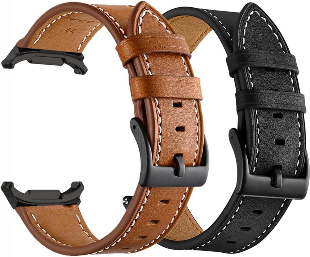 Galaxy Watch 8 Classic Band 46mm, Bands for Samsung Galaxy Watch8 40mm/44m (2025), Business Leather Wristband Replacement Strap for Men Women, Black+Brown