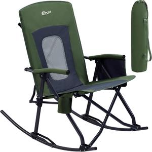 PORTAL Oversized Folding Rocking Camping Chair Portable Outdoor Rocker with High Back Hard Armrests Carry Bag, Supports 400 lbs, Mesh Back
