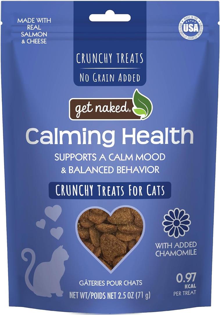 Get Naked Cat Calming Treats | Crunchy Salmon & Cheese Flavor | Feline Anxiety Relief & Stress Control | Grain-Free Cat Calming Product | Made in USA 2.5 oz (EXP 05/07/26)