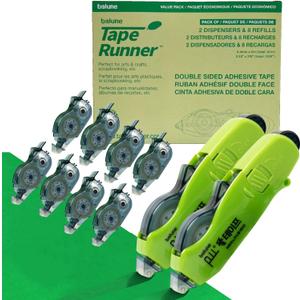 Double Sided Tape with Retractable Dispenser Roller - Permanent, Acid Free, Transparent - 2 Runners & 8 Refill Cartridges - Ideal Scrapbook Supplies & Scrapbooking Supplies Kit - 315 Inches Each