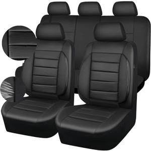 CAR PASS Leather Seat Covers Full Set Universal Water Resistant 3D Foam Back Support, Luxury Comfort Automotive 5 Seat Covers All Season Fit for SUV,Sedan,Van, Airbag Compatible Elegance(Pure Black)