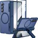 for Samsung Galaxy Z Fold 6 Case with S Pen Holder, Fit for MagSafe, Built-in Screen Protector, Hinge Cover & Stand, Translucent Matte Full Body Protection Phone Case, Blue