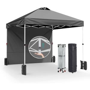Canopy 10x10 Pop Up, Easy Up Outdoor Tent with Sidewall, PF 50+, Waterproof, Adjustable Sun Shelter with Vented Roof for Party, 1 Wheel Bag, 8 Stakes, 4 Ropes, 4 Sandbags,Gray (Gary)