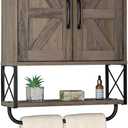 RUSTOWN Farmhouse Medicine Cabinet with 2 Barn Door, Wood Wall Mounted Storage Cabinet with Adjustable Shelf and Towel Bar, 3-Tier Bathroom Cabinet for Bathroom, Living Room(Washed Oak, Medium)