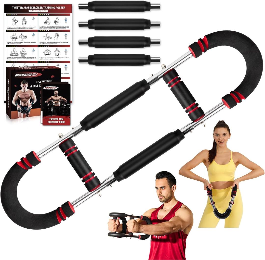 Twister Arm Trainer, 30-120 lbs Adjustable Twister Arm Chest Exerciser with 4 Spring & Poster for Men & Women, Detachable Power Twister Home Fitness Equipment for Enhancing Upper Body Muscle (Red)