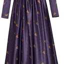Regency Empire Jane Austen Vintage High Waistline Tea Party Ball Gown Purple Floral Puffy Sleeve Dress (3X-Large)