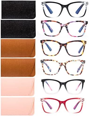 Areyeth 2 Pair Oversized Square Trendy Reading Glasses for Women, Blue Light Blocking Computer Readers with Flexible Spring Hinge(Six colors, 2.75)