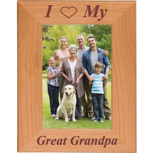 CustomGiftsNow I Love My Great_Grandpa Laser Engraved Wooden Wall Hanging/Tabletop 4x6 Picture Group Family Vertical Portrait Natural Alder Wood Photo Frame