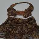 SHENHE Women's Skirt Set Y2k 2 Piece Outfits Leopard Halter Backless Top and Animal Ruffle Mini Skirt Sets S