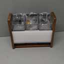 HTB 2 Tier Tea Organizer for Tea Bags, Tea Bag Holder with Acacia Wood Stand and 6 Removable Metal Basket for Sugar Packets, Sweeteners, Creamers for Cabinet, Countertop or Wall-mounted