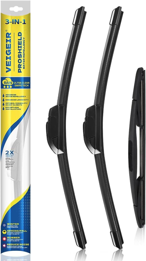 3 Pack Windshield Wiper Blades Compatible with 2007-2017 Jeep Wrangler 2008-2018 Wrangler JK Original Factory Quality Front Rear Wipers Blade Set for My Car - 15" 15" 13"