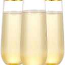 N9R 12PCS Plastic Champagne Flutes, 9 oz Stemless Disposable Gold Rim Toasting Glasses, Crystal Clear Cocktail Cups Drinkware Shatterproof Ideal for Party Wedding Birthday