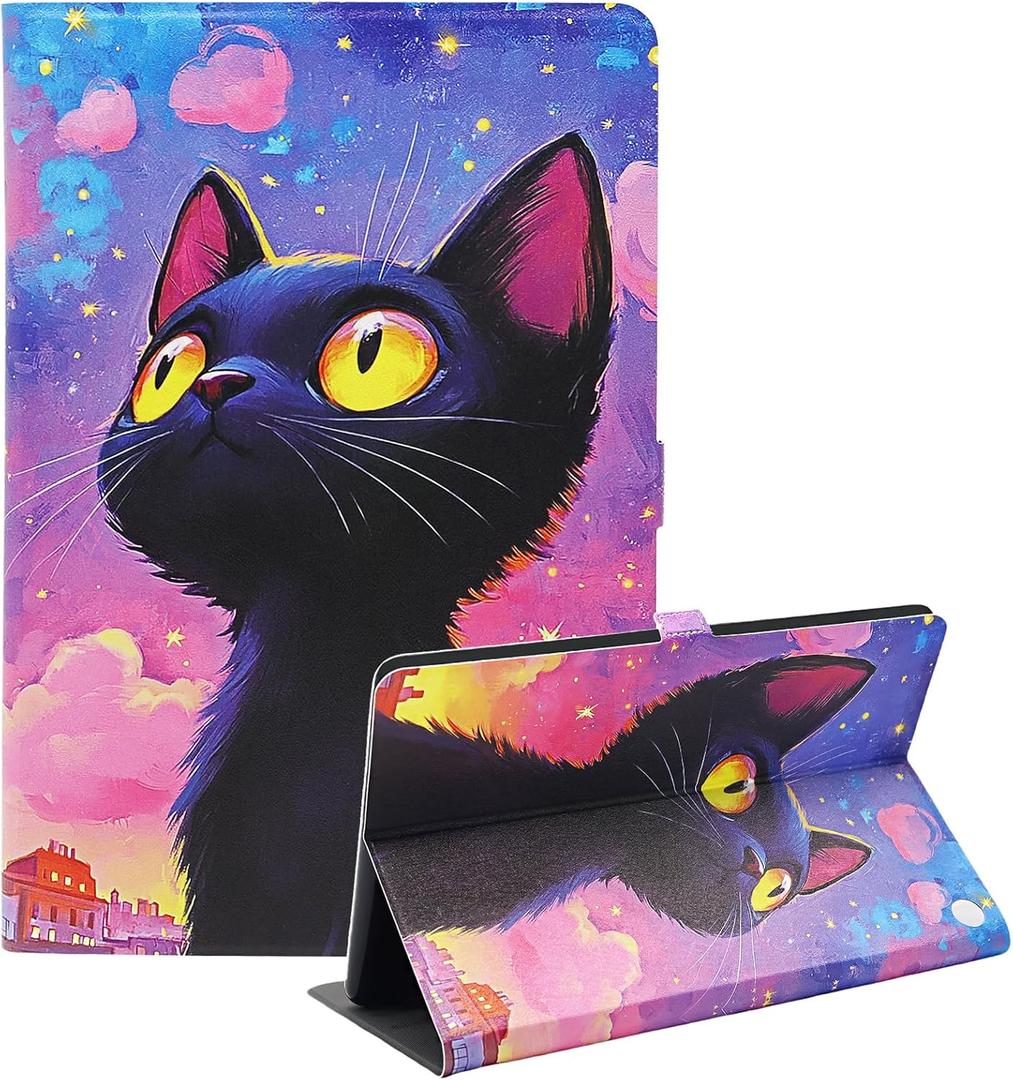 Amazon Kindle Fire HD 8 and Fire HD 8 Plus Tablet Case (12th/10th Generation, 2024/2022/2020), Slim Fit Lightweight Leather Smart Tablet Case with Auto Wake/Sleep, Black Cat